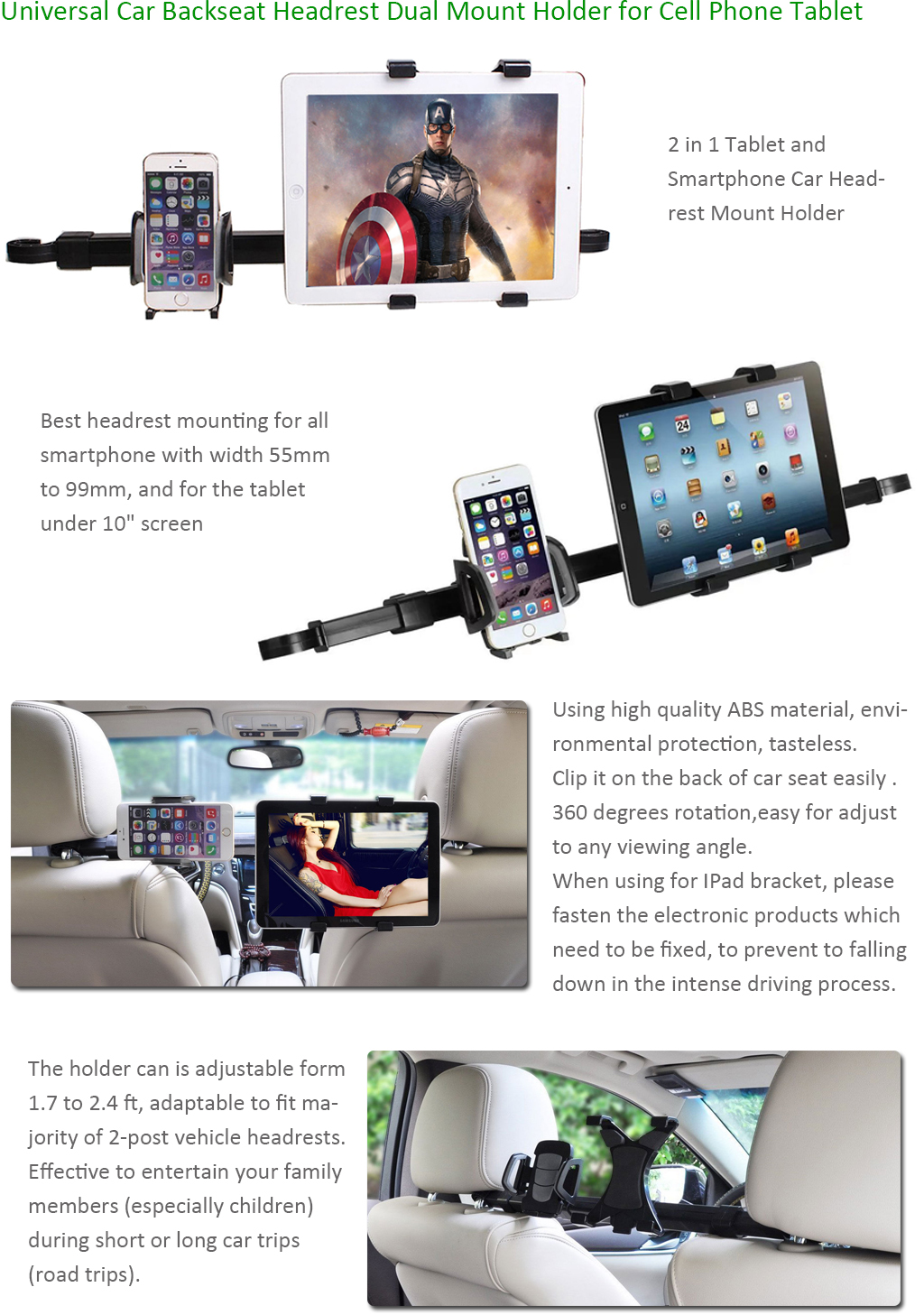 EEEkit 360 Rotating Car Seat Headrest Backseat Phone Tablet Holder