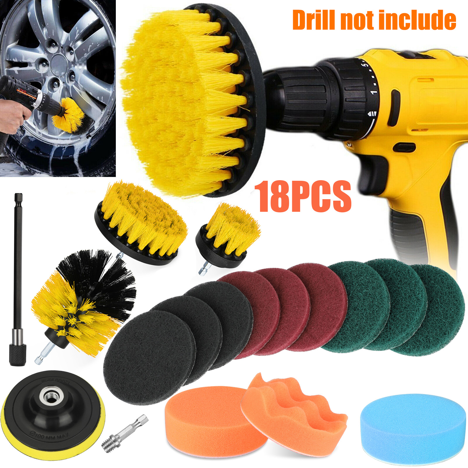 12pcs Drill Brush Attachments Set Scrub Pads Sponge Power Scrubber Brush Kit R 