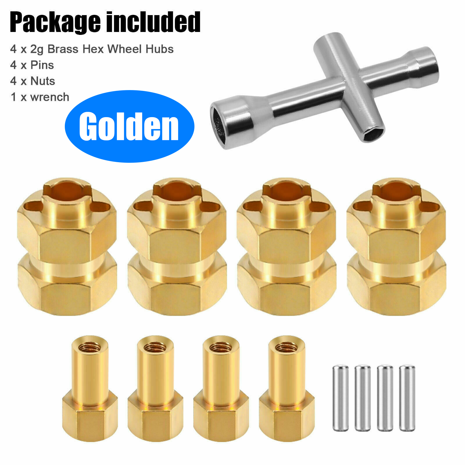 7mm Brass Extended Hex Wheel Hubs w/ Pins & Nuts for AXIAL SCX24 RC Crawler Car