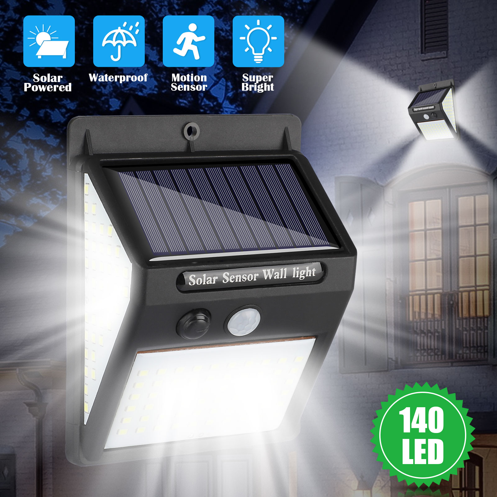 Details about   140 LEDs Solar Light Human Body Induction Wall Light Motion Sensor Street Lamp 