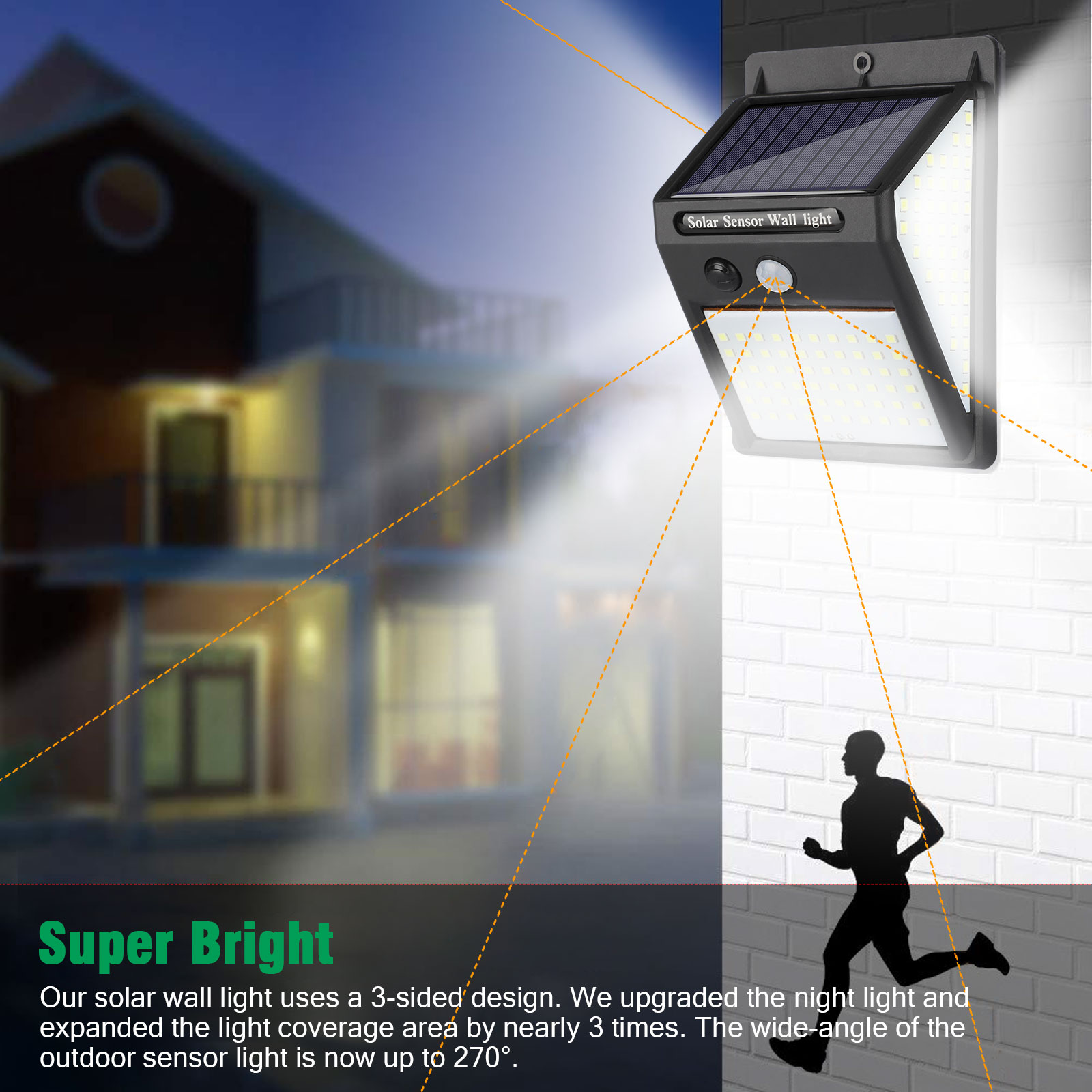 140LED Solar Powered PIR Motion Sensor Outdoor Garden Light Security Lamps K5C4 