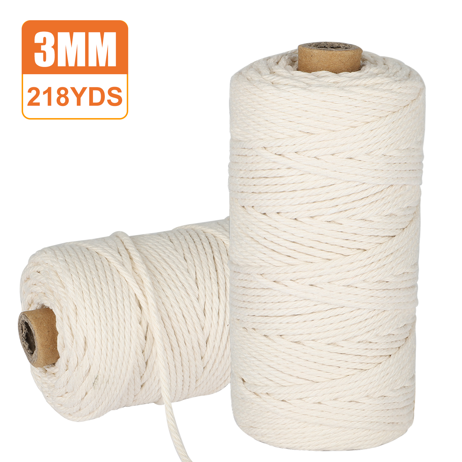 100M Natural Beige Cotton 3mm Twisted Cord Rope Artisan Macrame