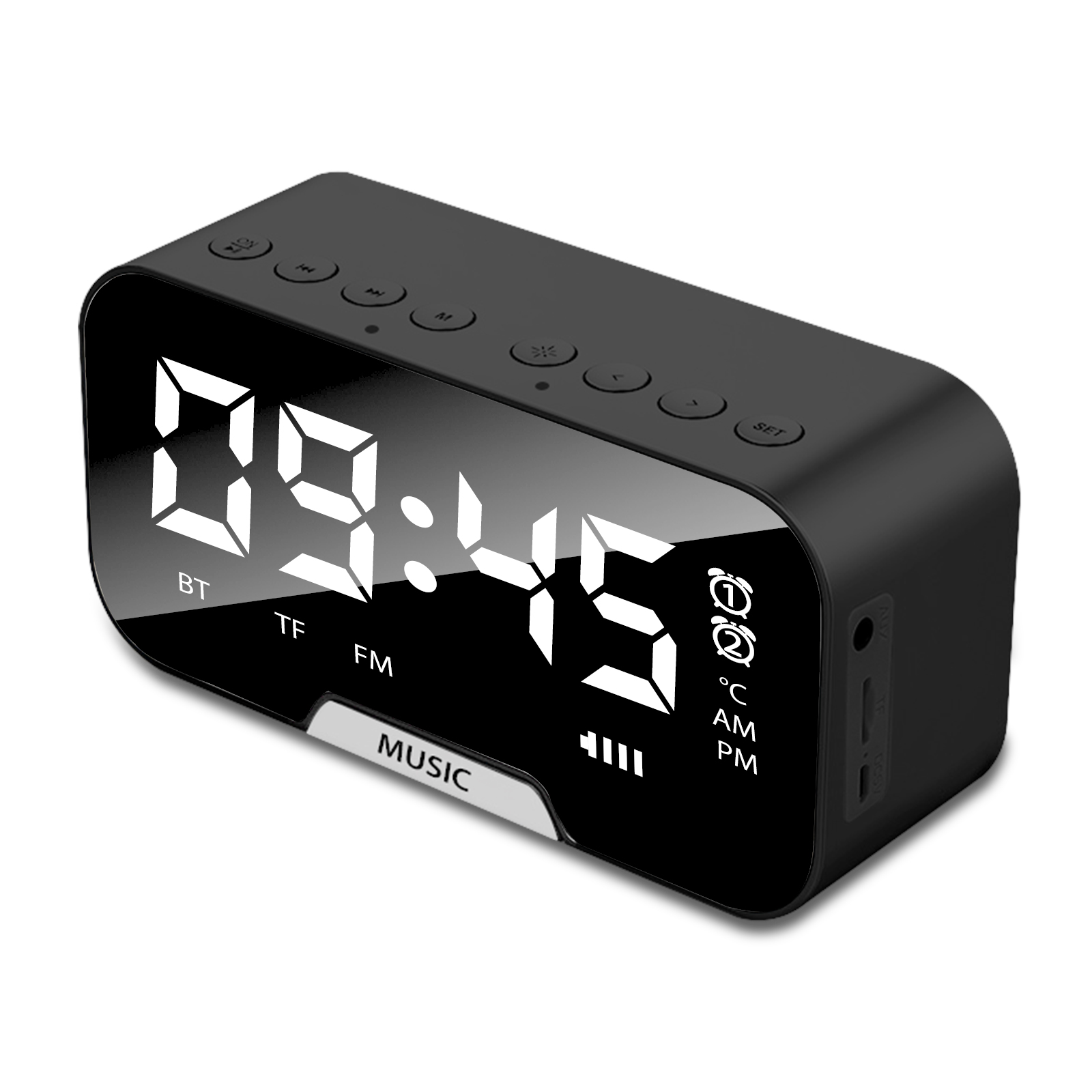 Details about   LED Digital Alarm Clock FM Radio Bluetooth5.0 Speaker USB Charger Mirror Display 