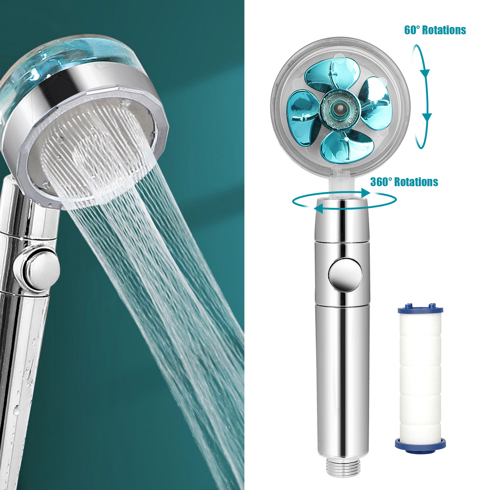 Adjustable Shower Head Negative Ionic Filter Shower Head Water Save Spray Nozzle 