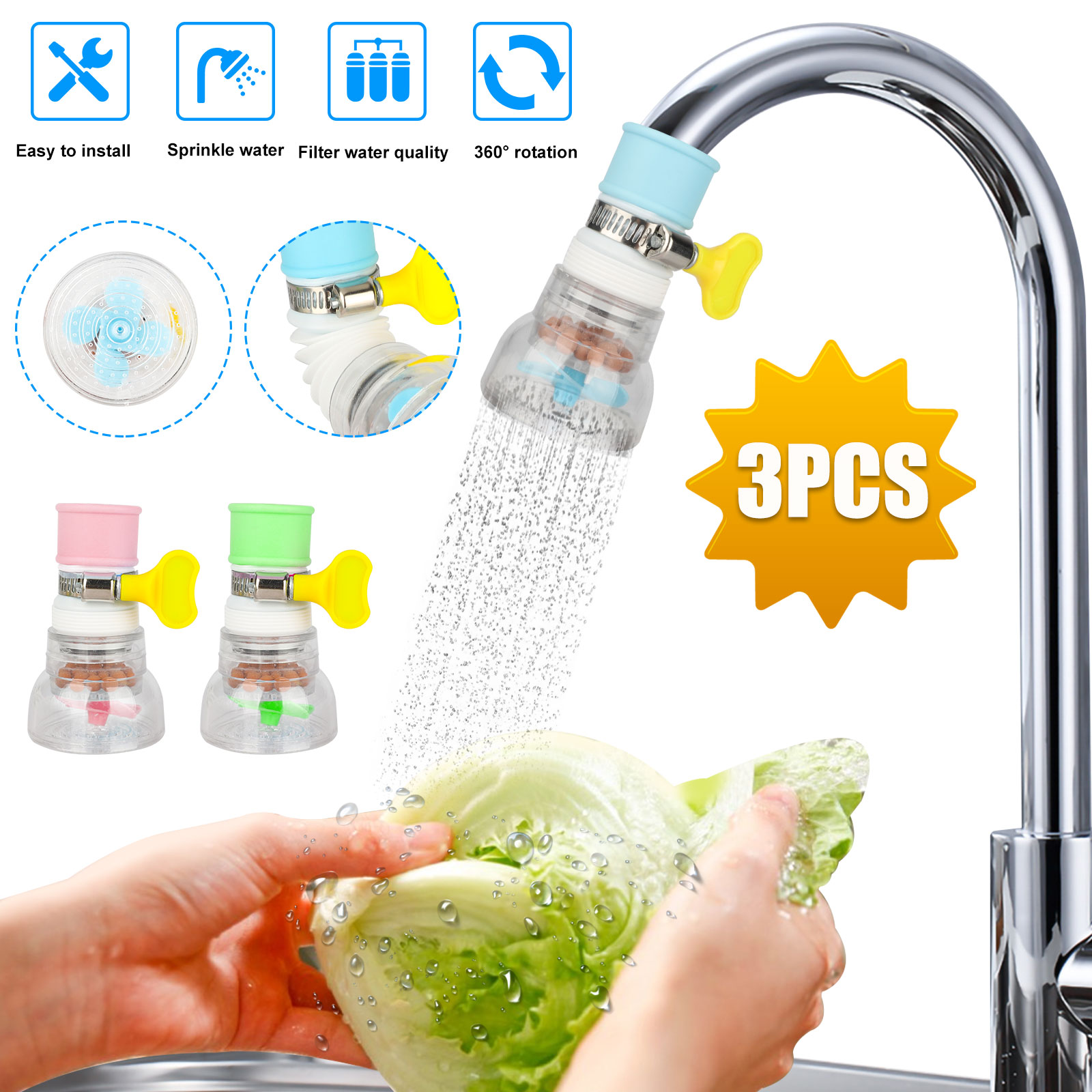 3Pcs Universal Faucet Mount Water Filters Kitchen Sink Filtr