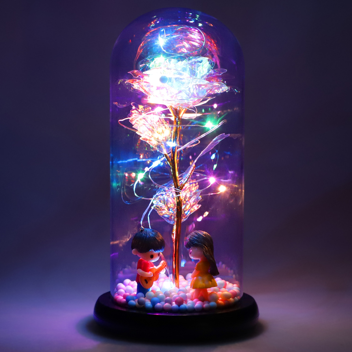 thumbnail 10  - LED Galaxy Enchanted Forever Rose Flower In Dome Glass Night Light Decor Gifts