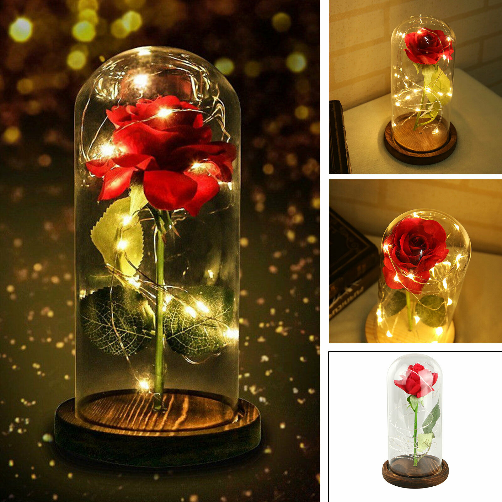 thumbnail 12  - LED Galaxy Enchanted Forever Rose Flower In Dome Glass Night Light Decor Gifts