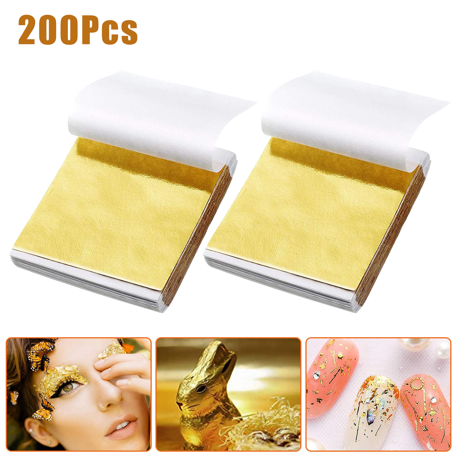 Color:Gold 200PCS:300X Imitation Gold Silver Leaf Sheet Foil Paper for DIY Gilding Craft Art Decor