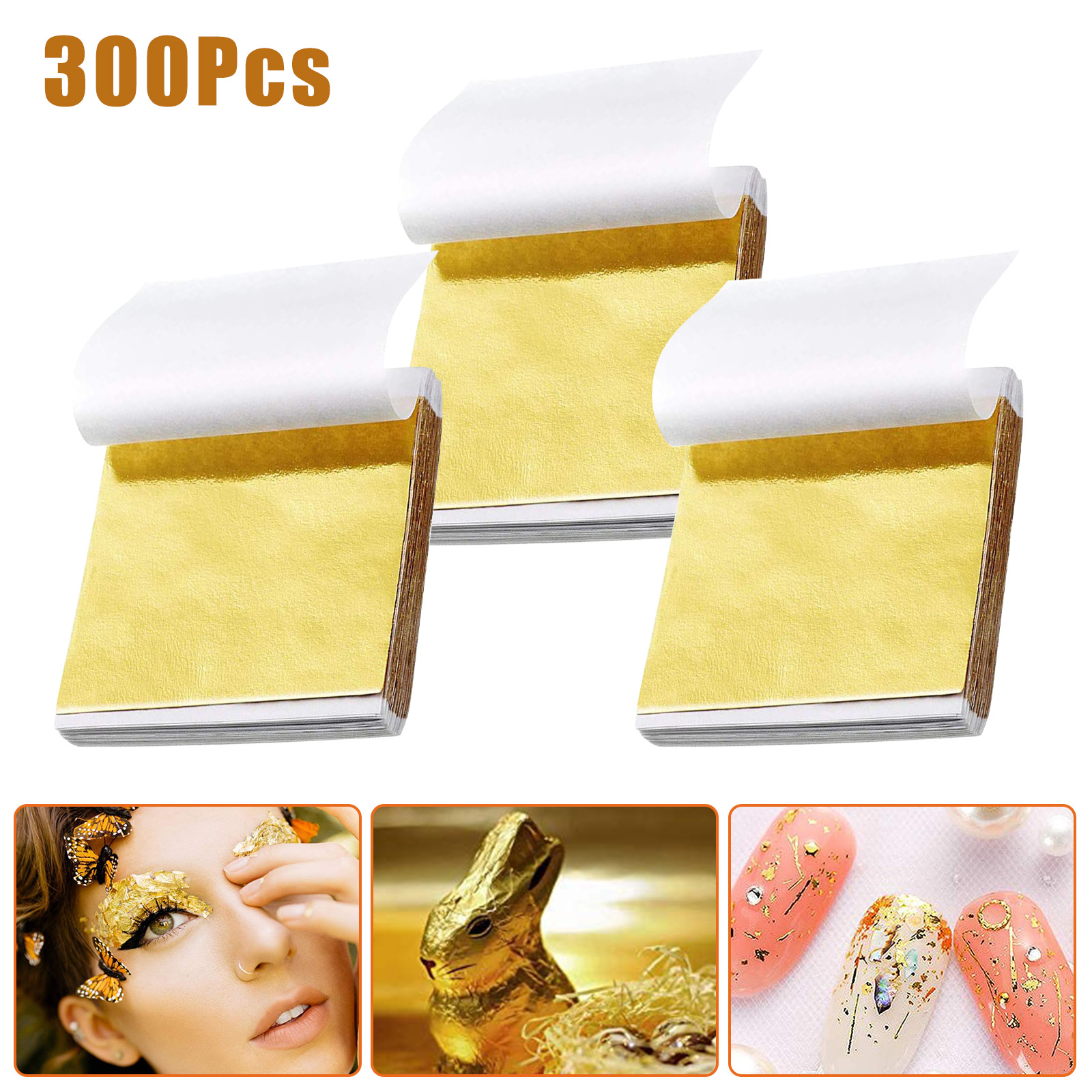 Color:Gold 300PCS:300X Imitation Gold Silver Leaf Sheet Foil Paper for DIY Gilding Craft Art Decor
