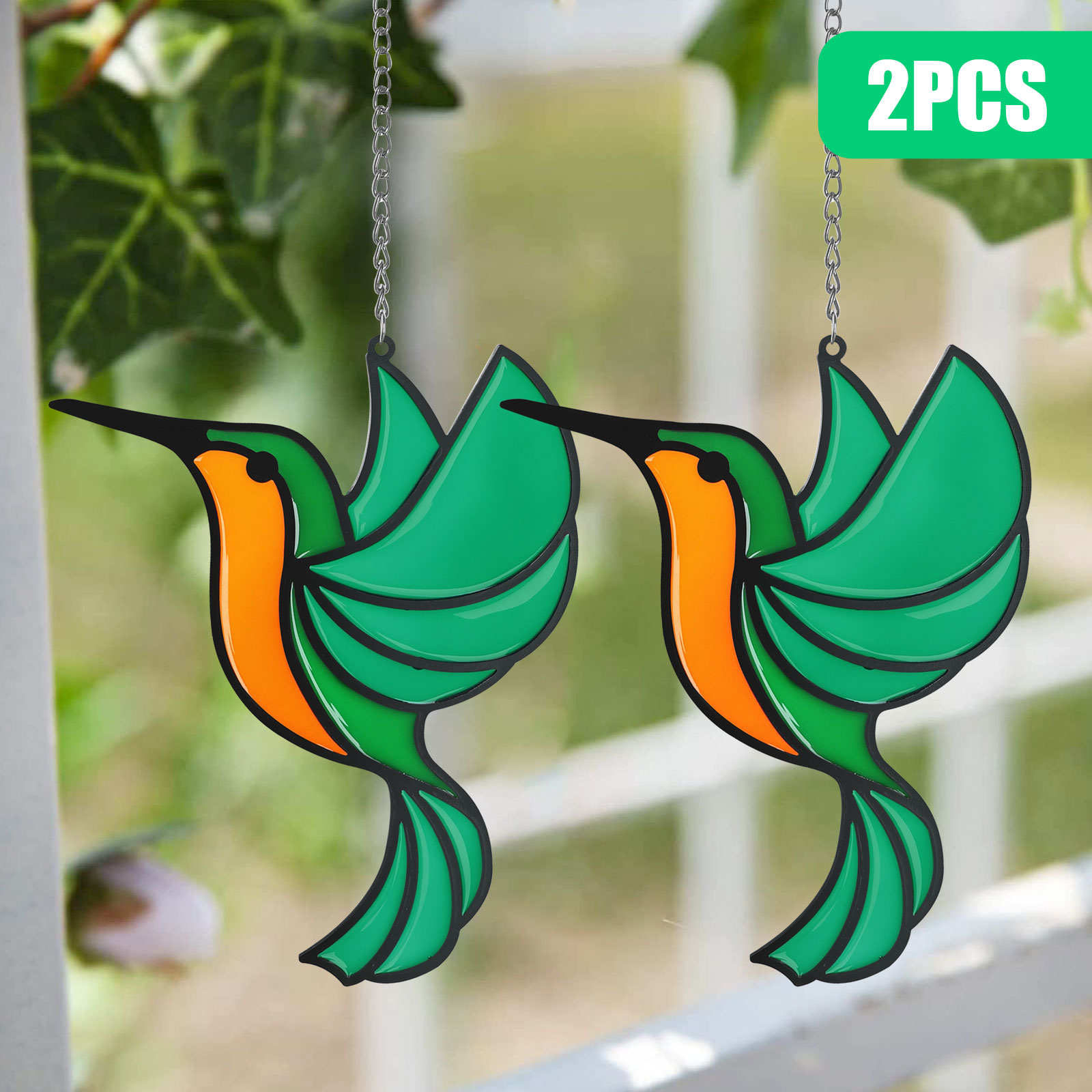 1/2Pcs Stained Hummingbird Panel Suncatcher Birds Window Hanging Pendant Decor