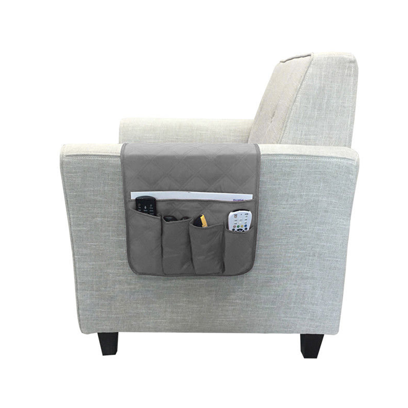 Magazines Gray Ipad Book Xhwykzz Couch Sofa Remote Control Holder with 5 Pockets Chair Armchair Caddy for Smart Phone 