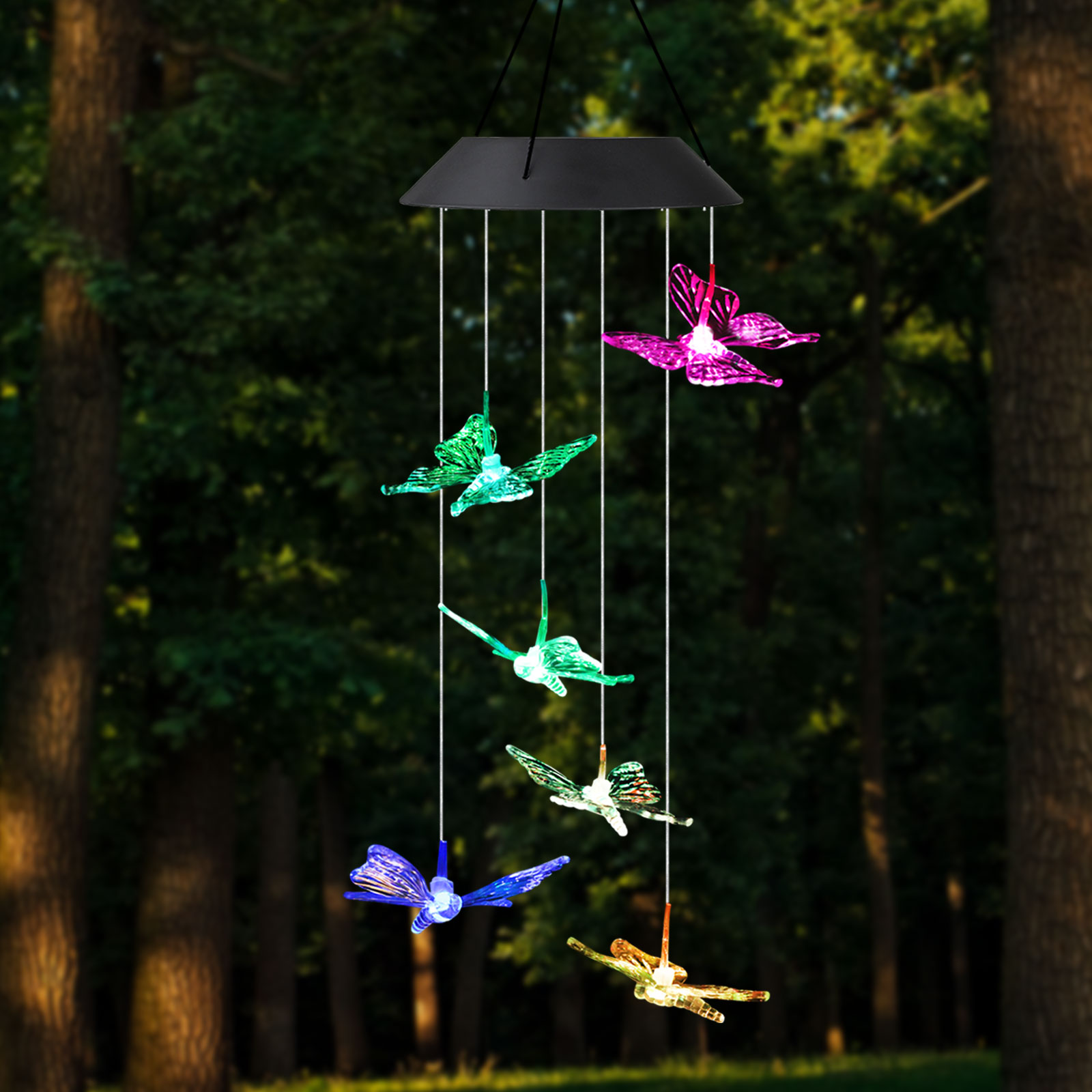 Solar Color Changing LED Butterfly Wind Chimes Home Garden Decor Light