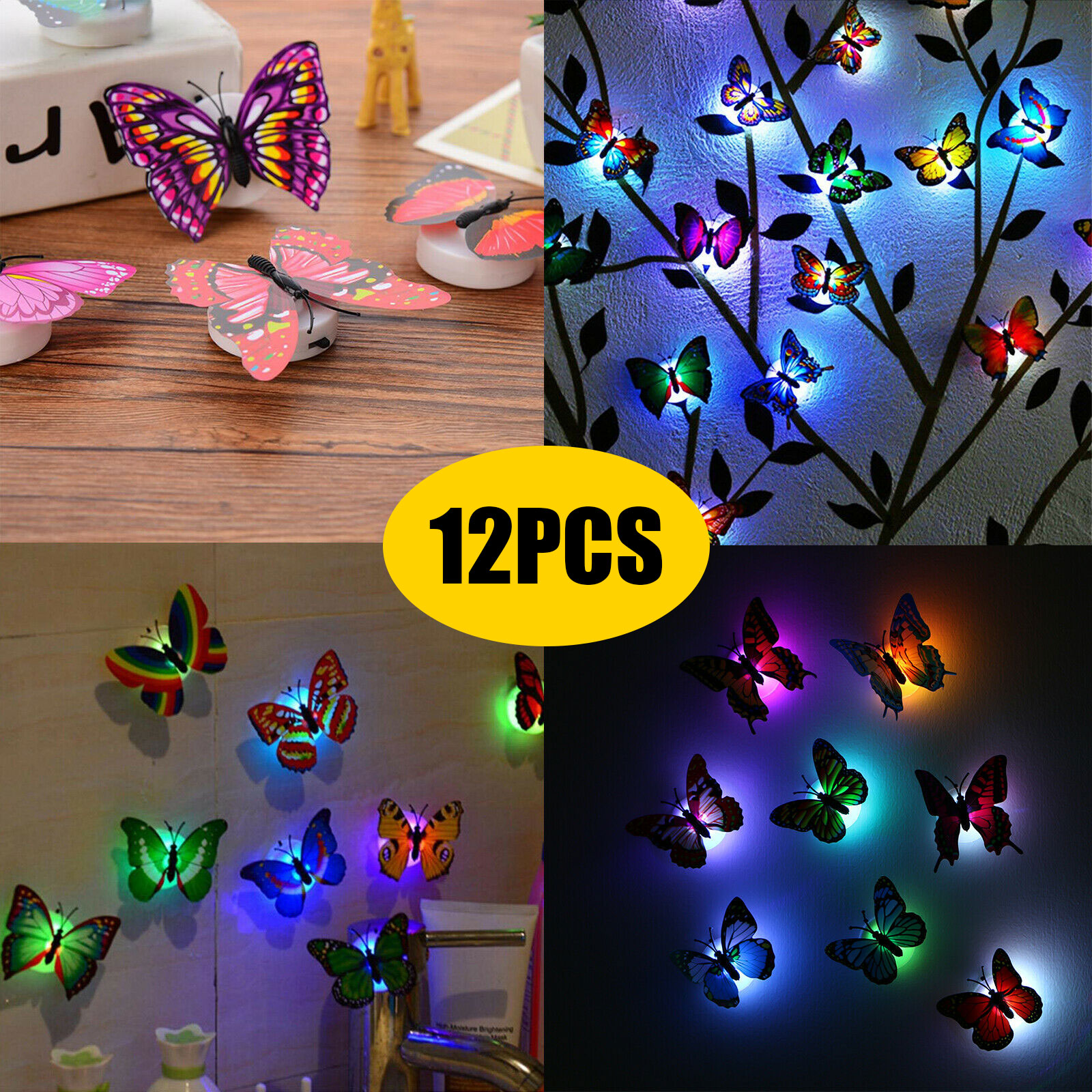 Details about   3D Butterfly LED Colorful Night Light Art Design Wall Sticker Home Mural Decor,