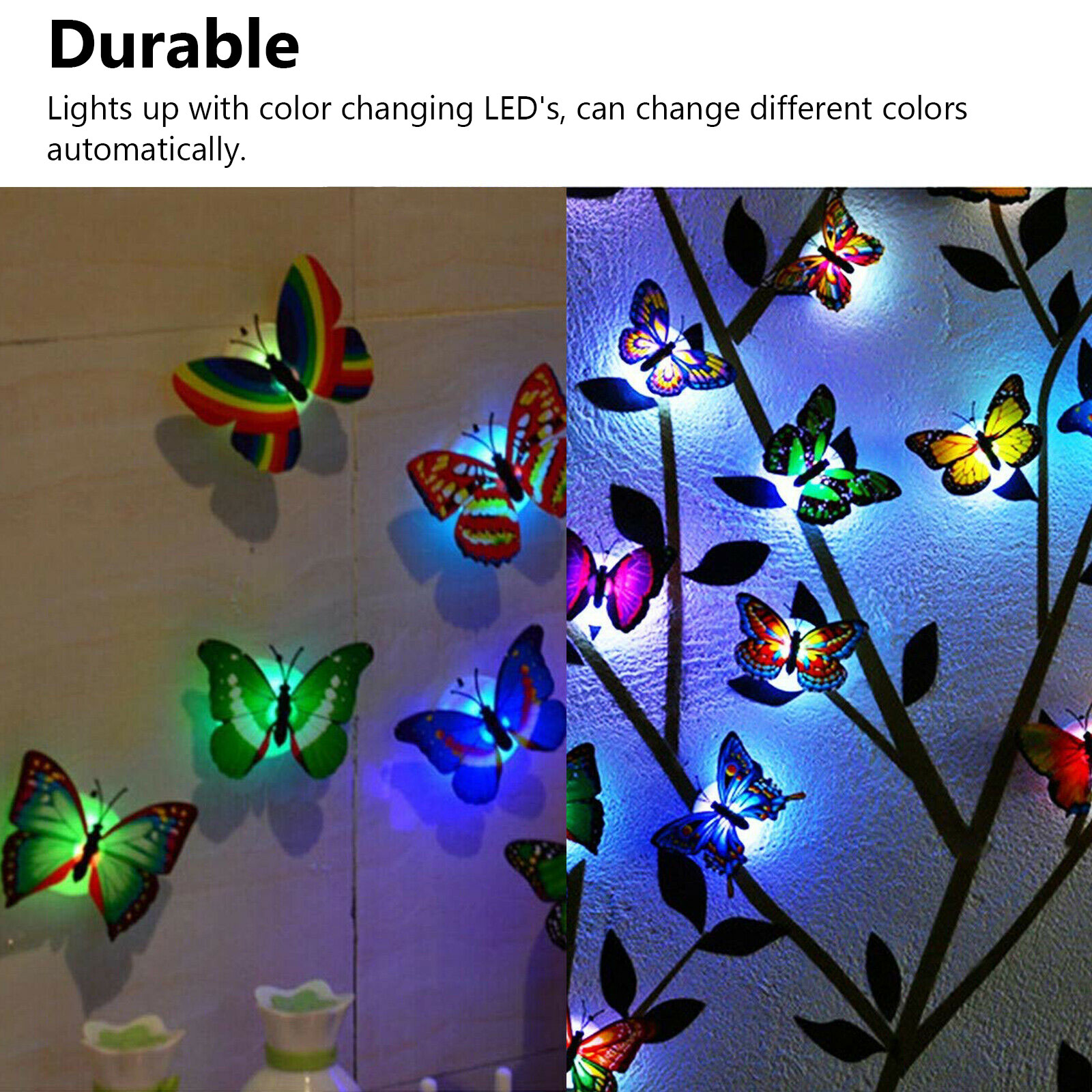 1Pcs Colorful Changing 3D Butterfly LED Night Light Home Kids Room Wall Decor 