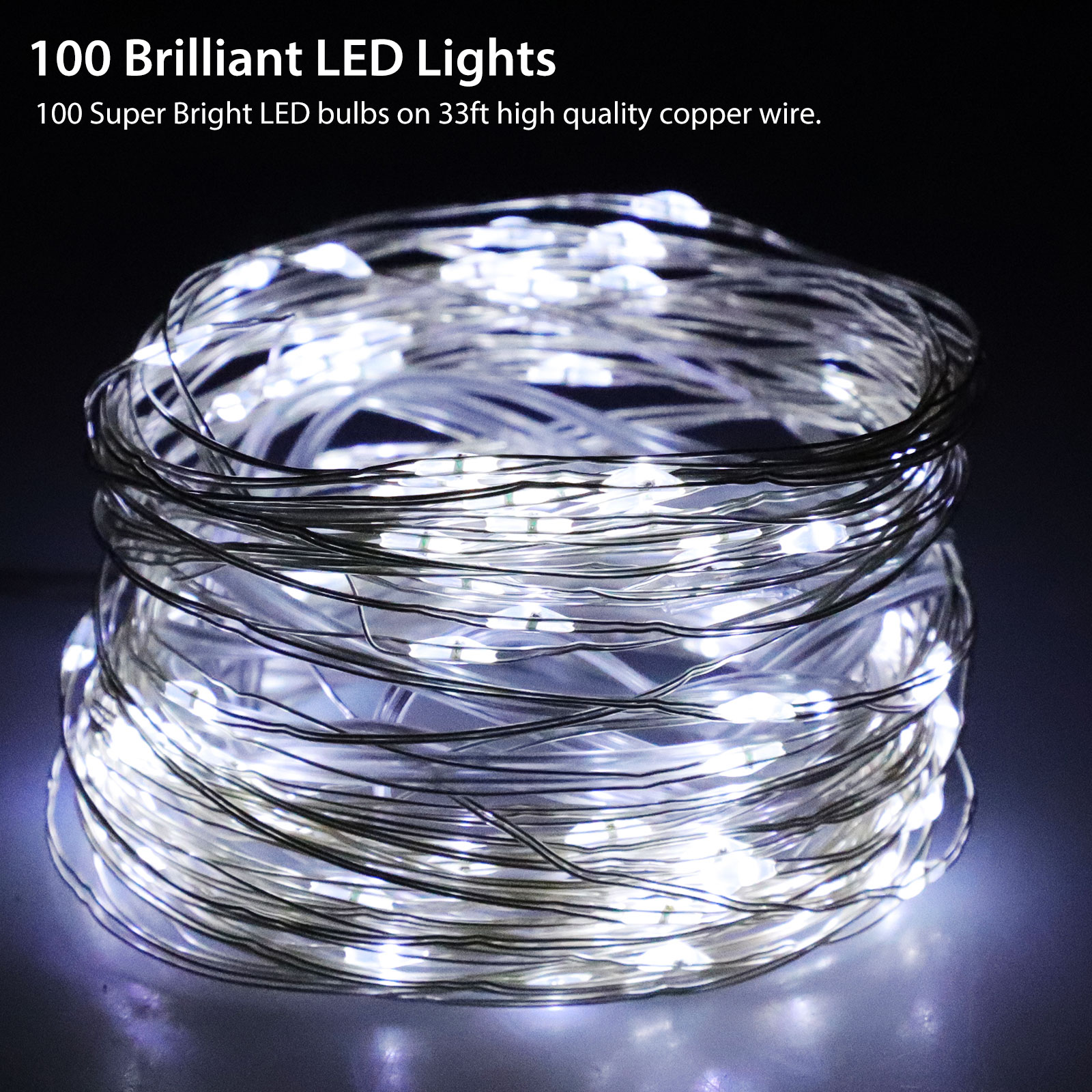 Outdoor Waterproof Solar Copper Wire Ribbon Rope 100 LED Light 