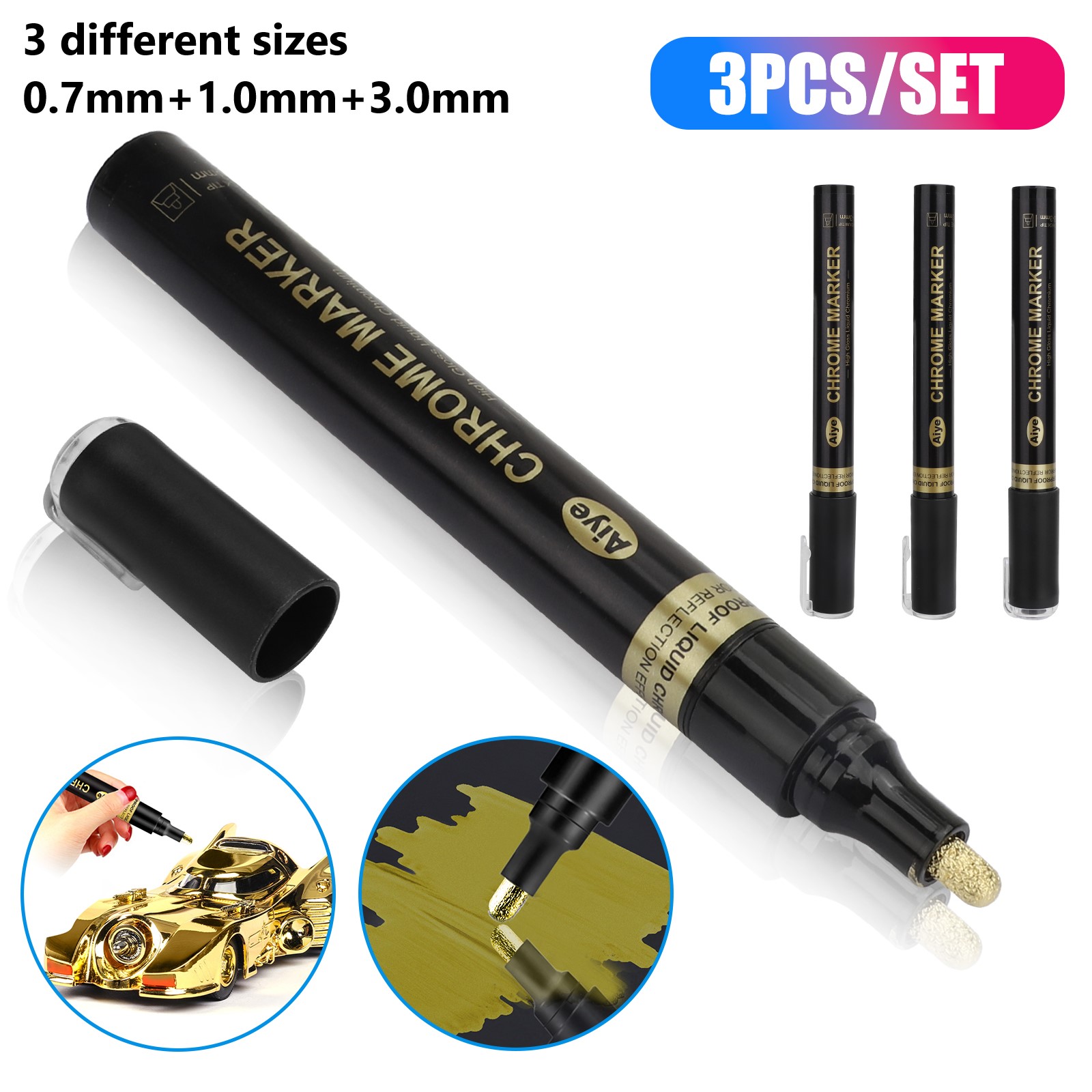 Marker Pen Waterproof High-gloss DIY Supplies Liquid Chrome Paint Pen for  Model Gold PlasticSpecifications: A: 1mm, B: 