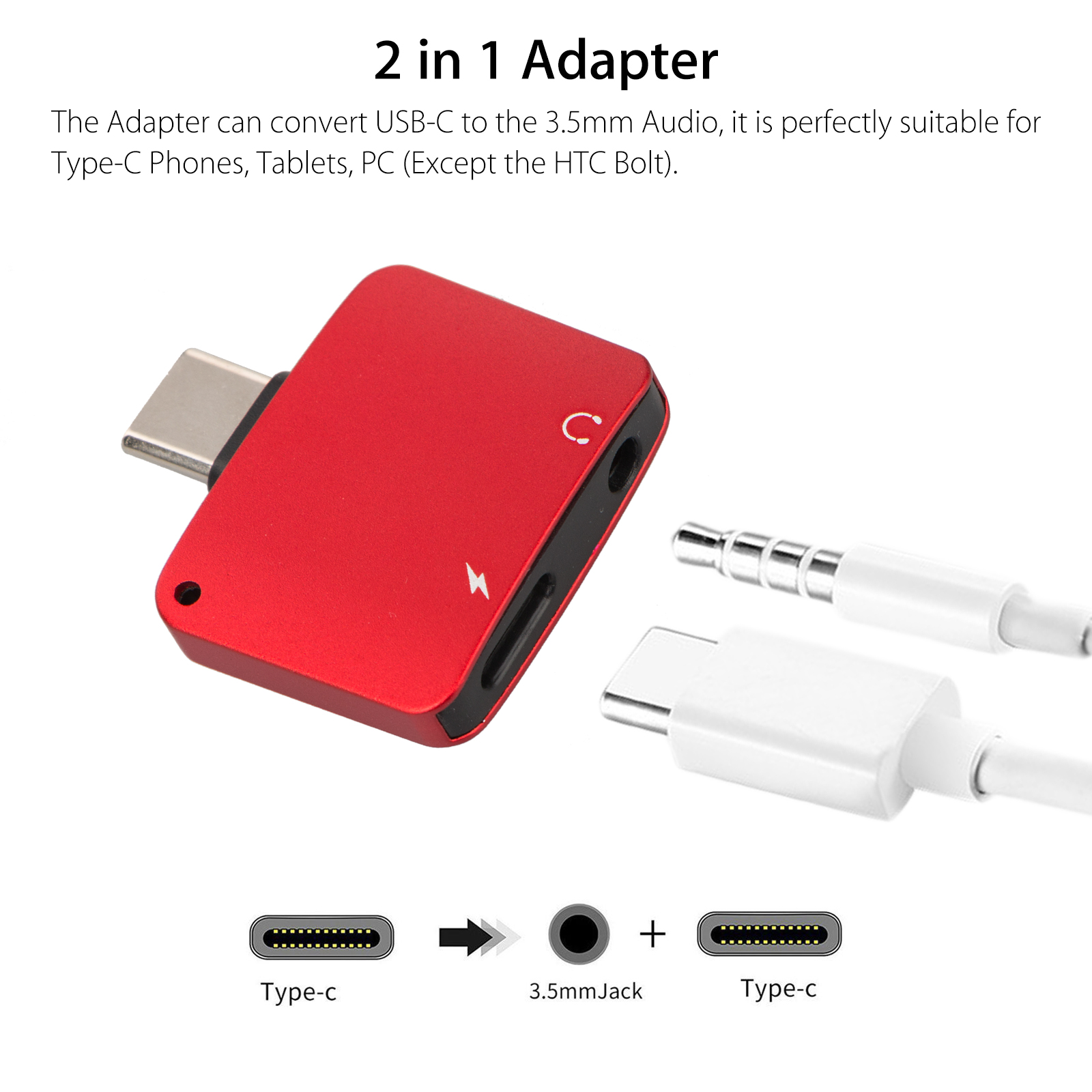 Type C Port to 3.5 mm audio Jack output Charger 2 in1 USB C Cable