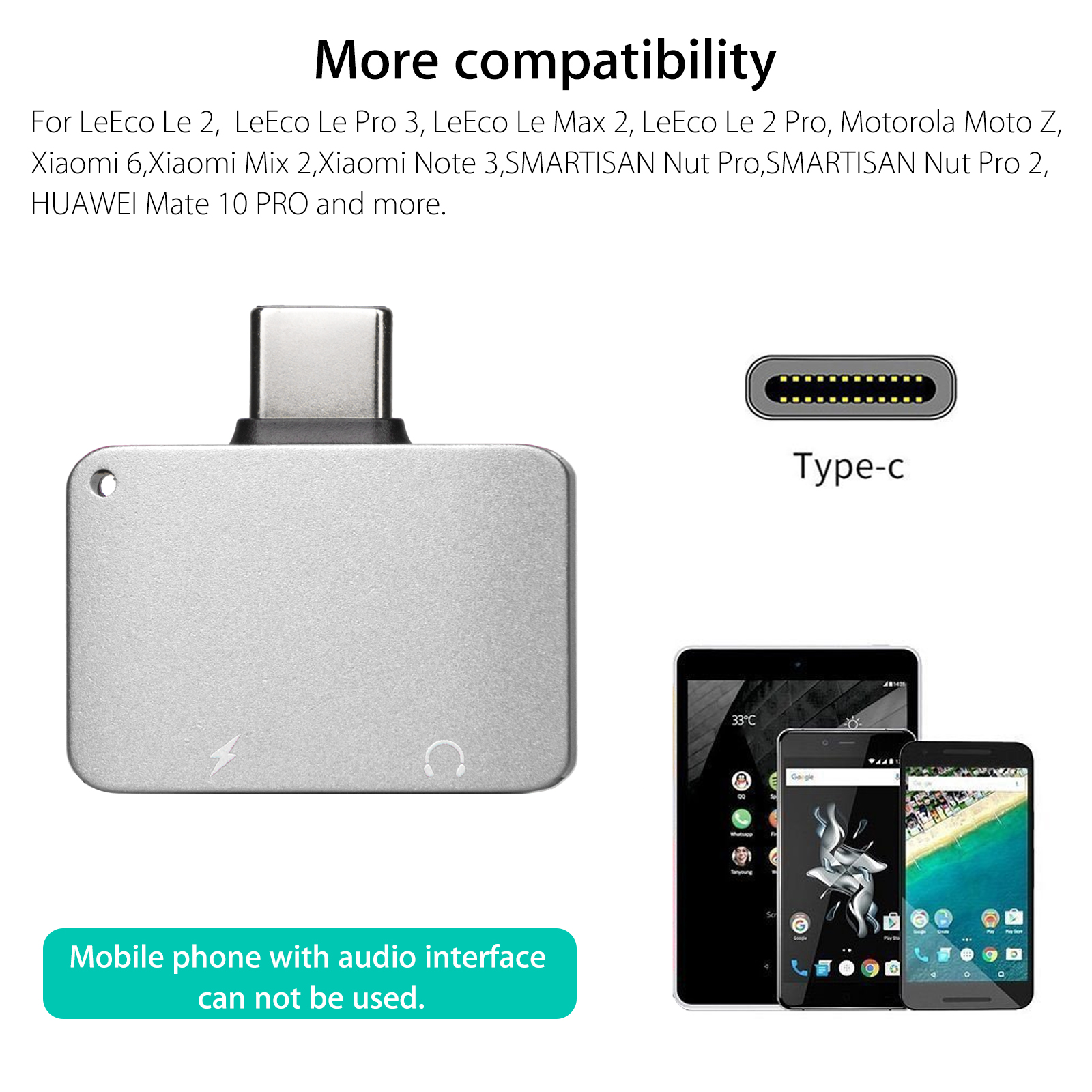 Type C Port to 3.5 mm audio Jack output Charger 2 in1 USB C Cable ...
