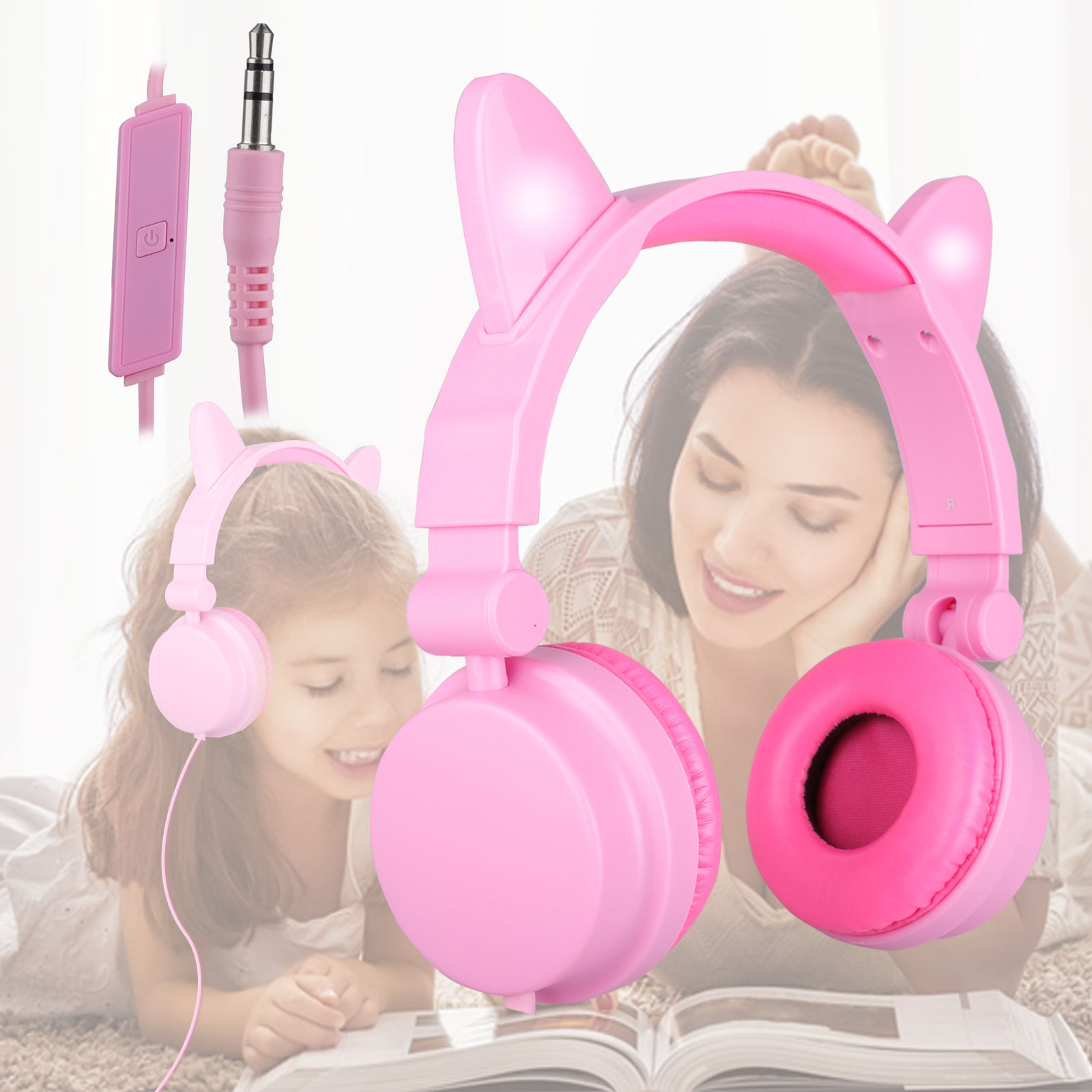 Kids Over Wired Ear Headphones Headband Kids Girl Earphones Pink for