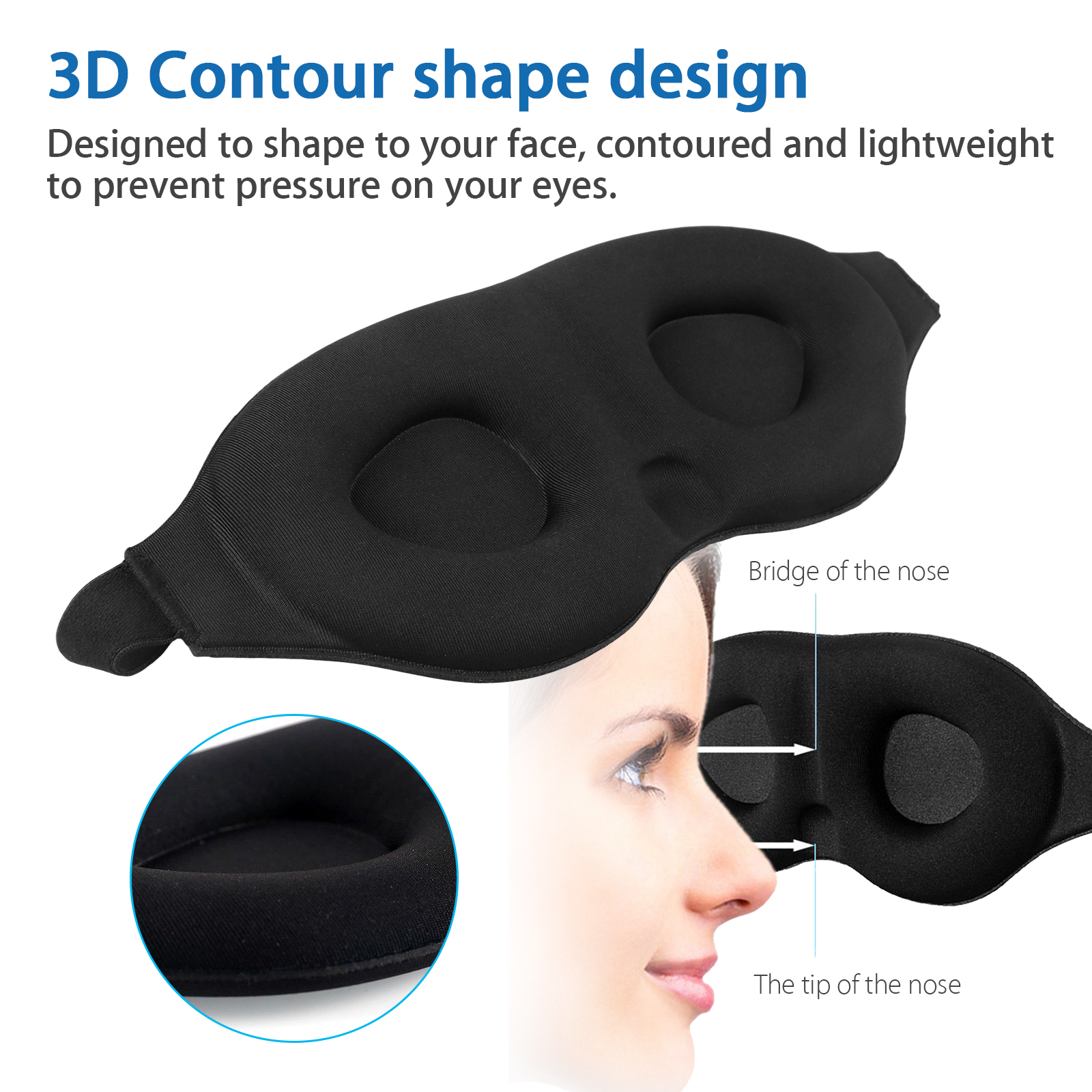 Travel Sleeping Eye Mask 3D Memory Foam Padded Shade Sleep Blindfold w ...