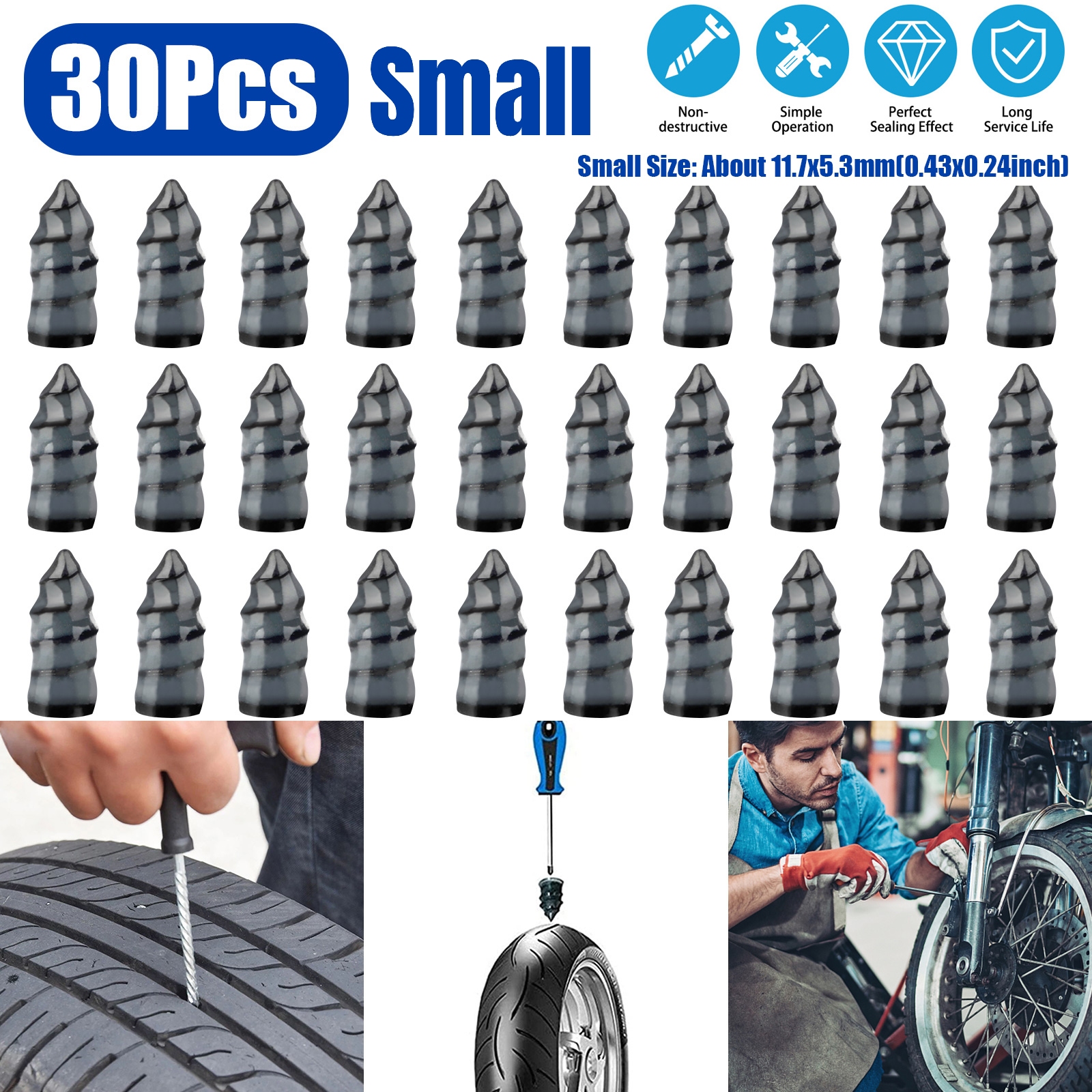 40x Tubeless Tyre Repair Rubber Nails Vacuum Tyre Repair Nail For Car Motorcycle 
