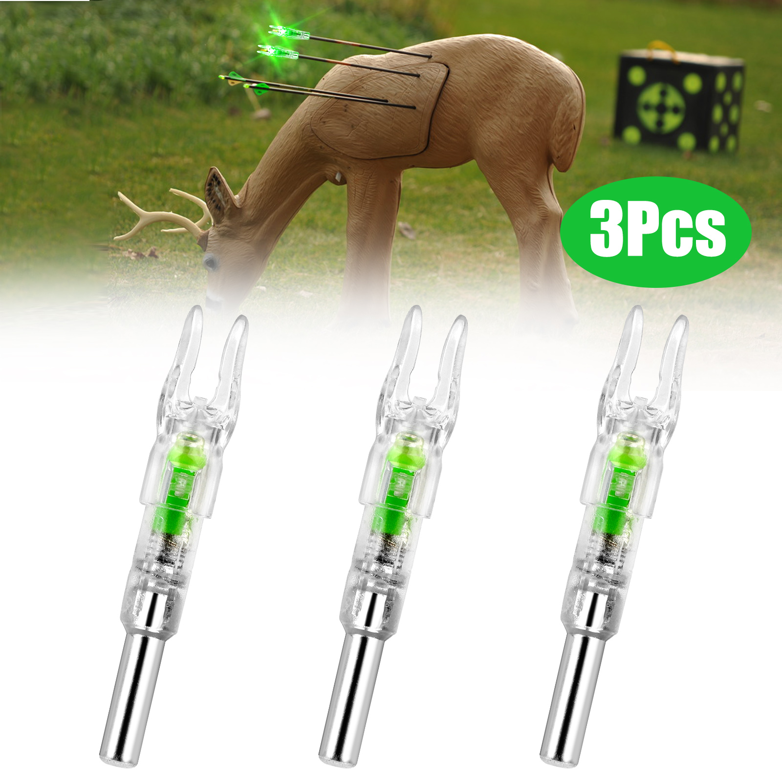 3pcs Hunting Shooting Auto Lighted Bow LED Arrow Nock Tail Fit 6.2mm Arrow Shaft 