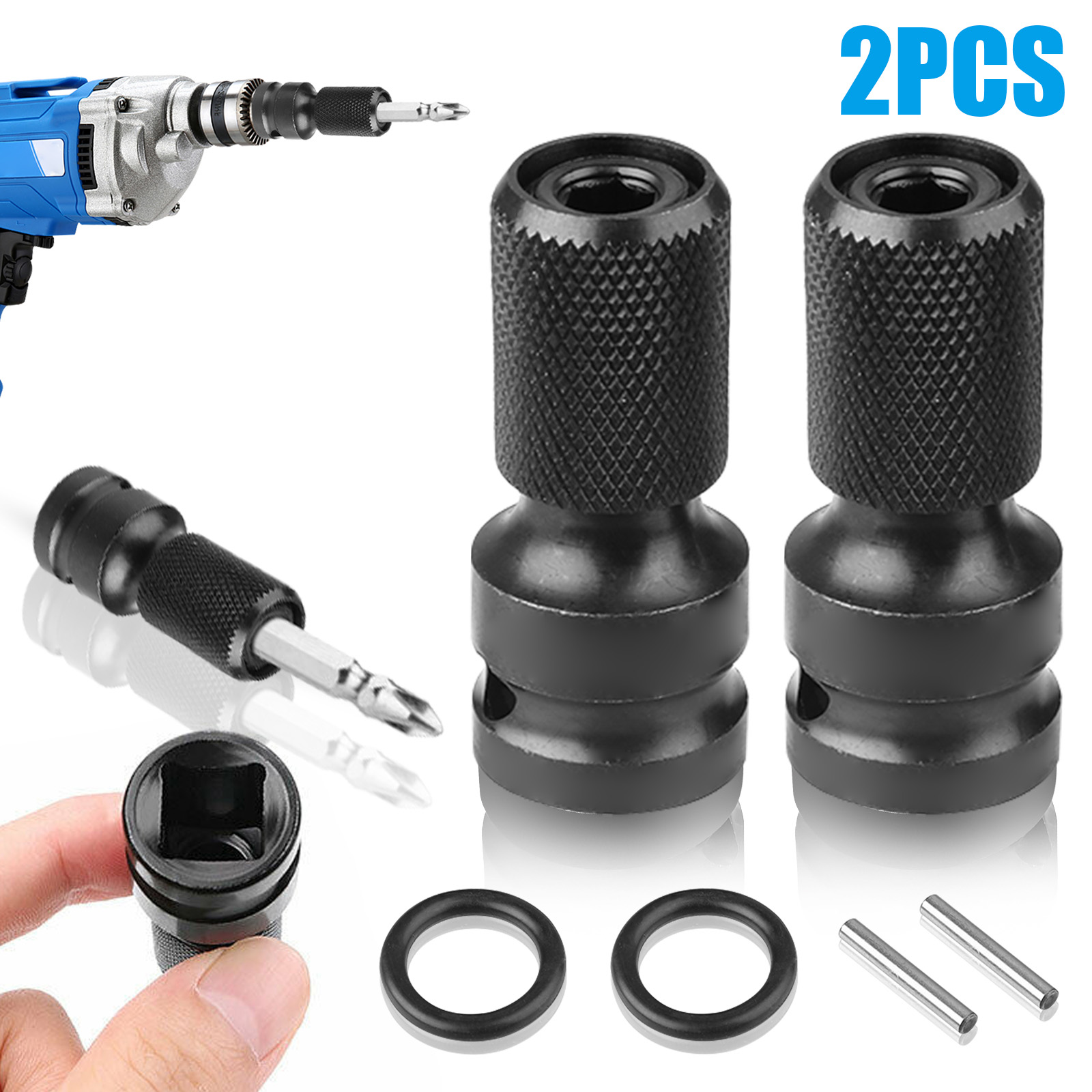 1/2 Square Drive To 1/4 Hex Shank Flexible Socket Adapter Drill Chuck Tools