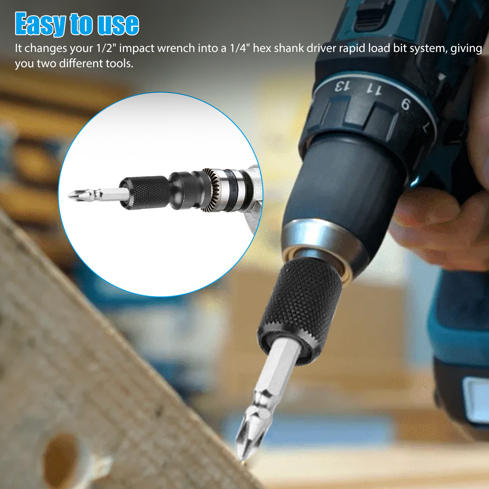 2 IN 1 SOCKET DRIVER AND BIT DRIVER ATTACHMENT FOR DRILLS WITH QUICK CHUCK 
