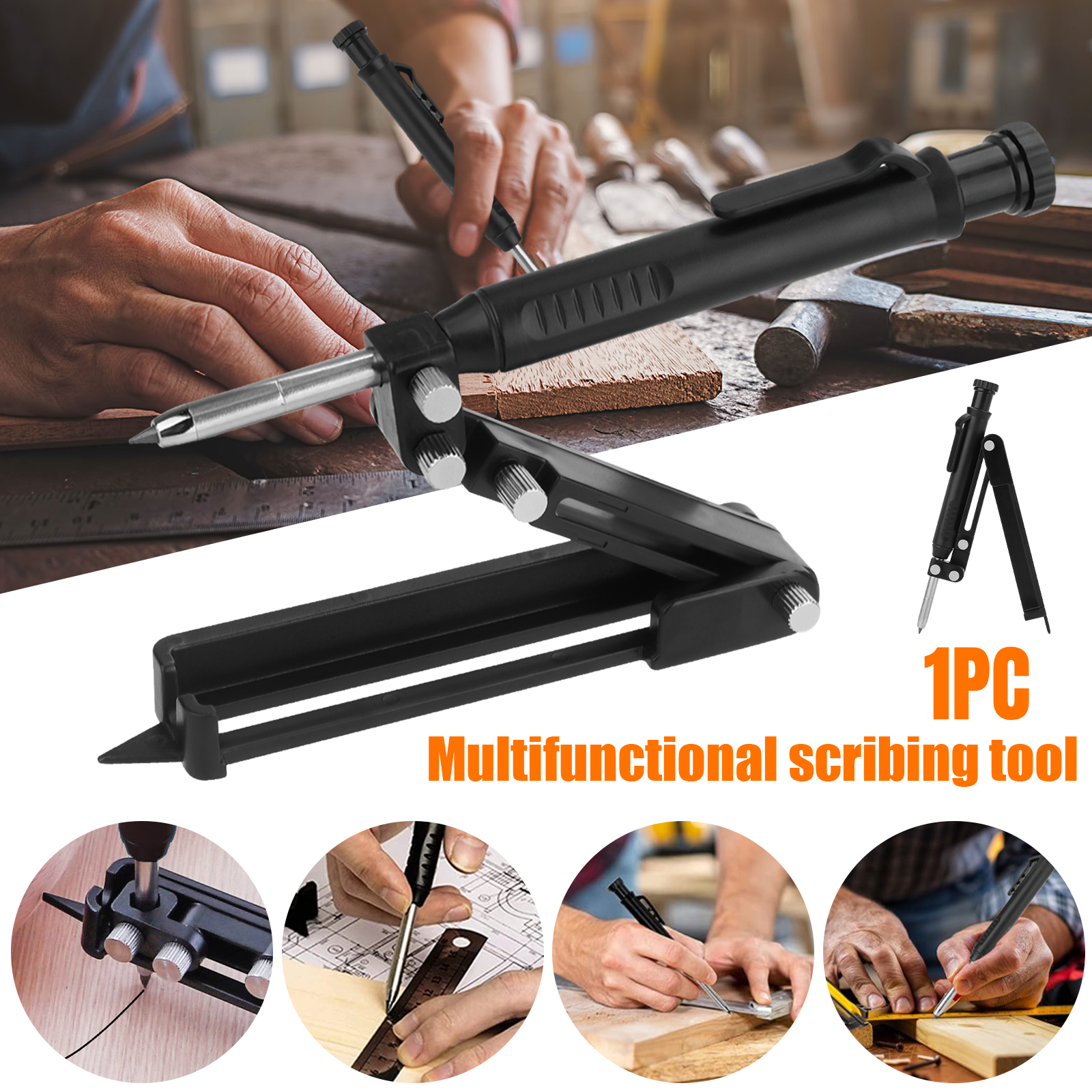 Adjustable Multifunction Scribing Tool DIY Woodworking Measuring Scribe Pencil