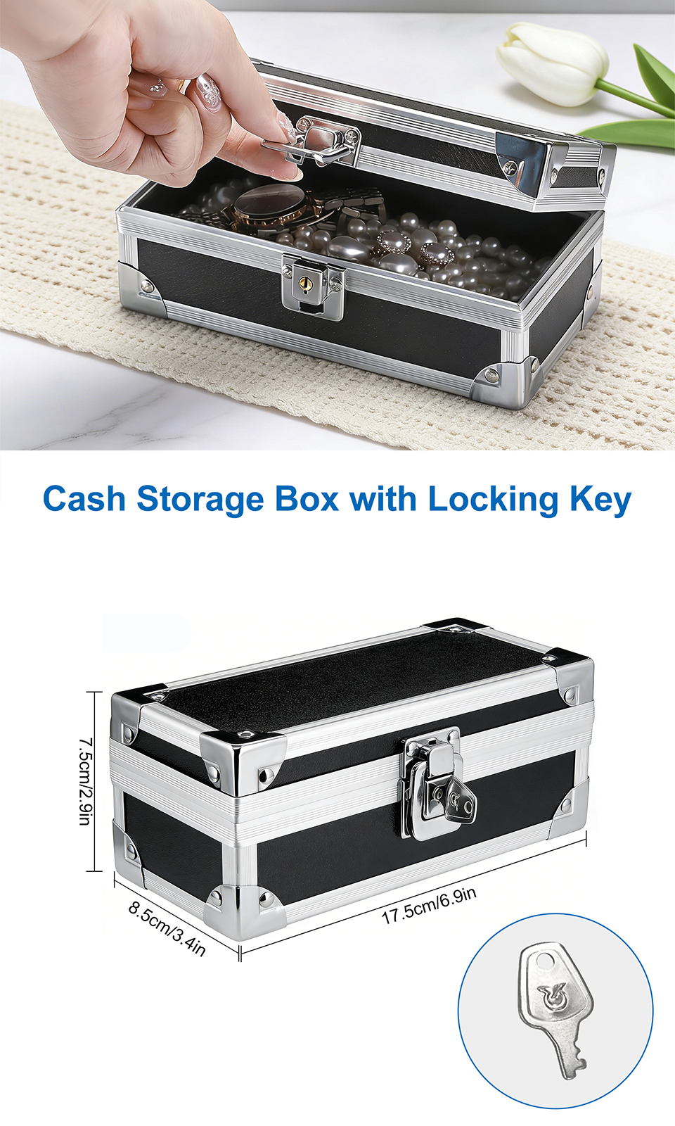 Lockable Cash Box Aluminum Alloy Money Jewelry Watch Chains