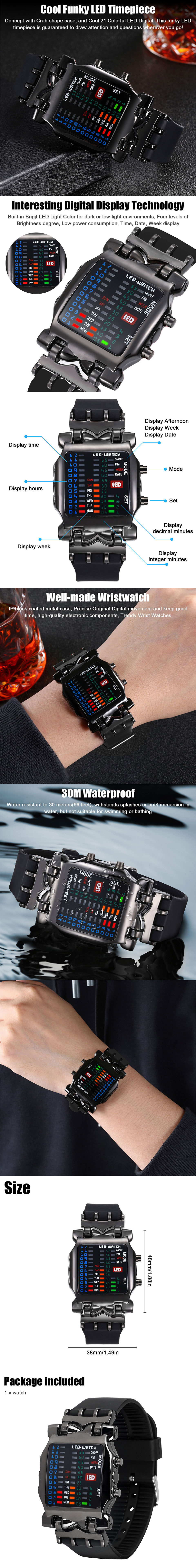  TVG Men's Digital Watch Cool Creative Fashion Watch LED Display  Waterproof Watch Binary Digital Clock Casual Gift Watches : TVG: Clothing,  Shoes & Jewelry