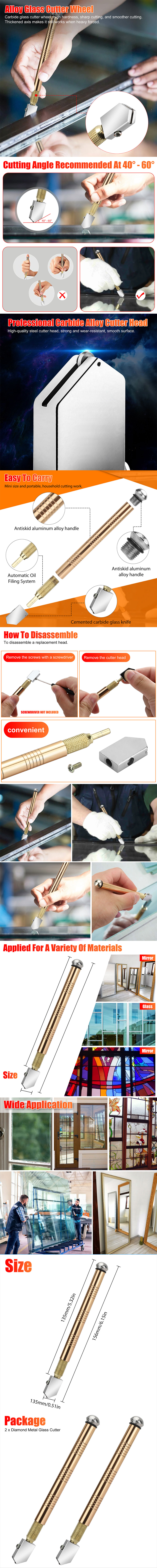 2Pcs Professional Glass Cutter Metal Carbide Precision Anti-Skid Cutting  Tools